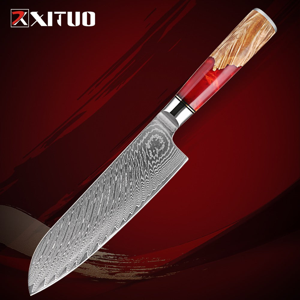 XITUO Conjunto de Facas de Cozinha de Aço Damasco de 1 a 9 Peças Inclui Faca do Chefe, Faca de Pão, Cutelo, Faca Santoku, Faca Nakiri para Desossar