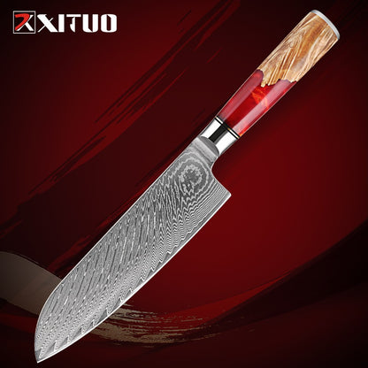 XITUO Conjunto de Facas de Cozinha de Aço Damasco de 1 a 9 Peças Inclui Faca do Chefe, Faca de Pão, Cutelo, Faca Santoku, Faca Nakiri para Desossar