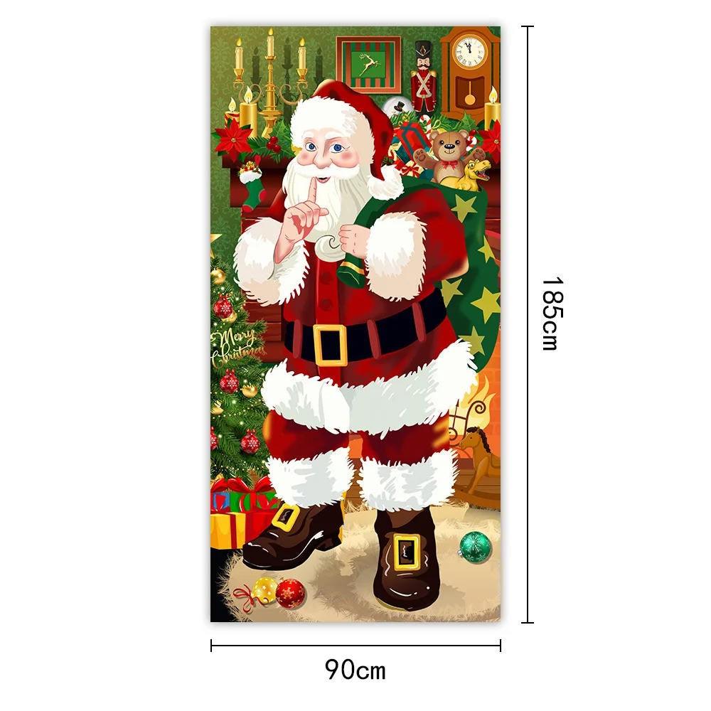 Santa Claus Christmas Tree Door Cover -185x90cm Festive Holiday Decoration Versatile Hanging for Entrance and Room