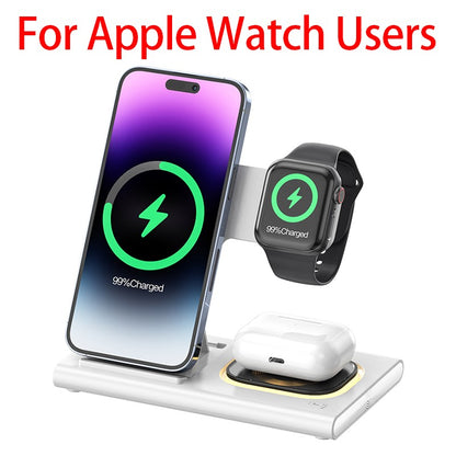 Carregador Sem Fio Dobrável 3 Em 1 De 300W Suporte Pad Estação De Carregamento Rápido De Mesa Para iPhone 16 15 14 13 Samsung Apple Watch Airpods