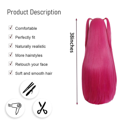 Anime Kpop: Demon Hunters Mila Cosplay Synthetic Hair 38-Inch Rose Red Straight Hair Halloween Daily Party Realistic Scalp Wig