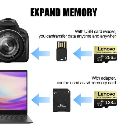 Cartão de Memória SD Mini Micro TF Lenovo 512 GB 256 GB 2 TB 1 TB de Alta Velocidade Cartão De Memória 128 GB para Armazenamento de Arquivos Câmera de Telefone