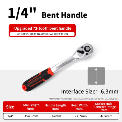 Chave Catraca Rápida Fosca Resistente a Óleo 72 Dentes Unidade de 1/4 3/8 1/2 Polegadas Soquete Bidirecional Chave Voadora Ferramenta Manual DIY de Reparo
