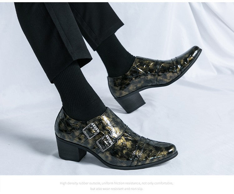 Fashion Buckle Leather Shoes For Men Big Size 46 Pointed Dress Shoes Man Quality Bussiness High Heels Shoes Man chaussure hommes