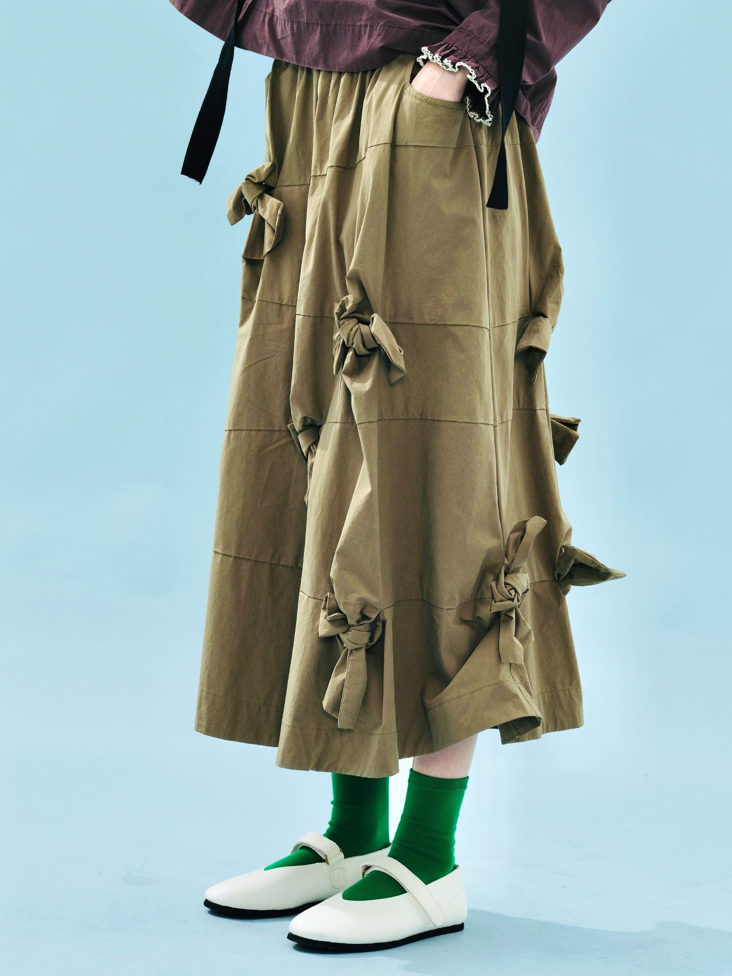 imakokoni 2025 Early Autumn Artistic Washed Braided Bow Half-Dress Casual Retro Women's A-Line Skirt255188