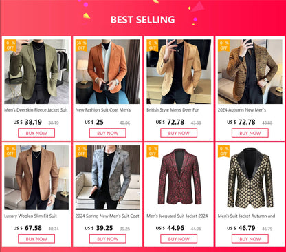 New Fashion Suit Coat Men's Slim Fit Deerskin Velvet Elegant Luxury Blazer Coat Business Casual Wedding Plus Size Suit 4XL-S