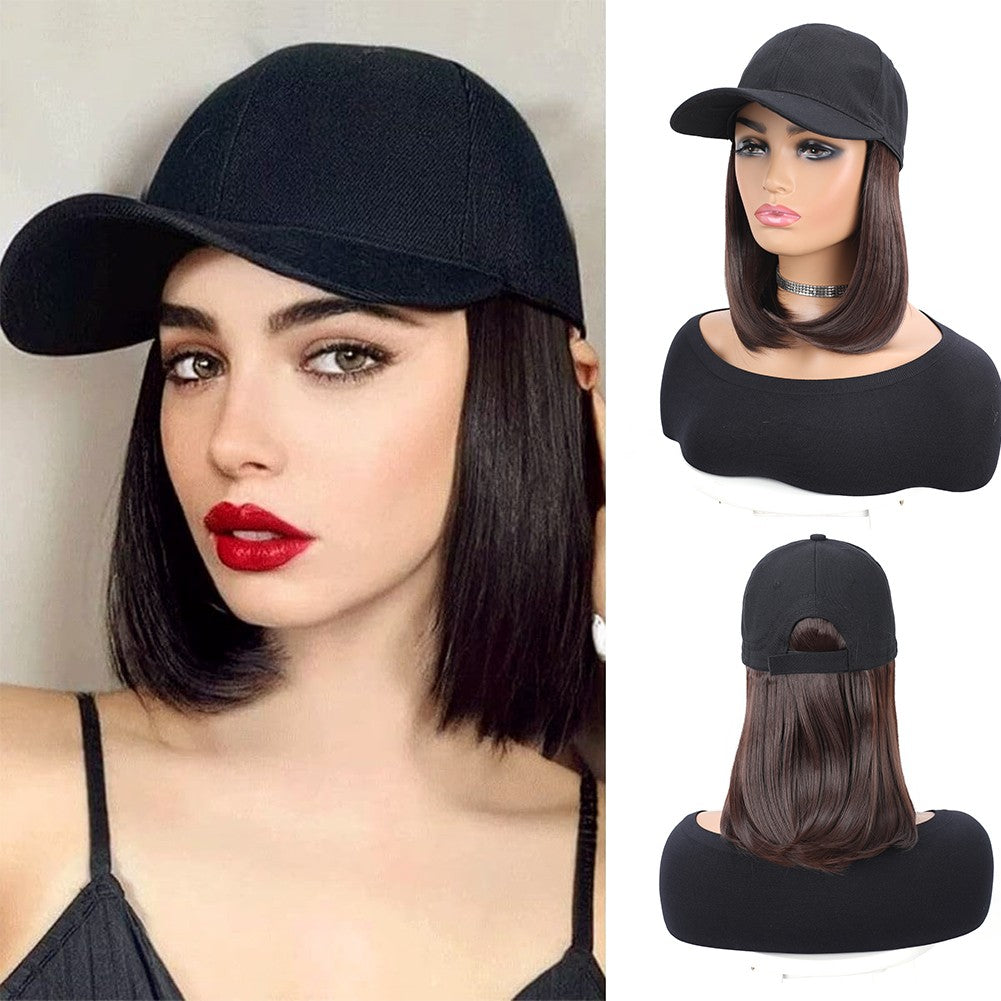 Boné de Beisebol com Extensões de Cabelo Sintético, Resistente ao Calor, 25 cm, Peruca Curta Lisa Ajustável Estilo Bob em Boné para Uso Diário Feminino