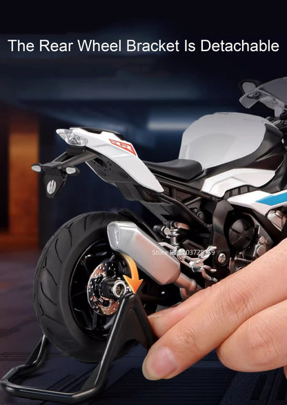 1:12 RRS1000 S1000RR Modelo de Brinquedo Motos de Liga Fundida Motocicletas Amortecimento Roda Dianteira Direcionável Pneus de Borracha Presente para Meninos