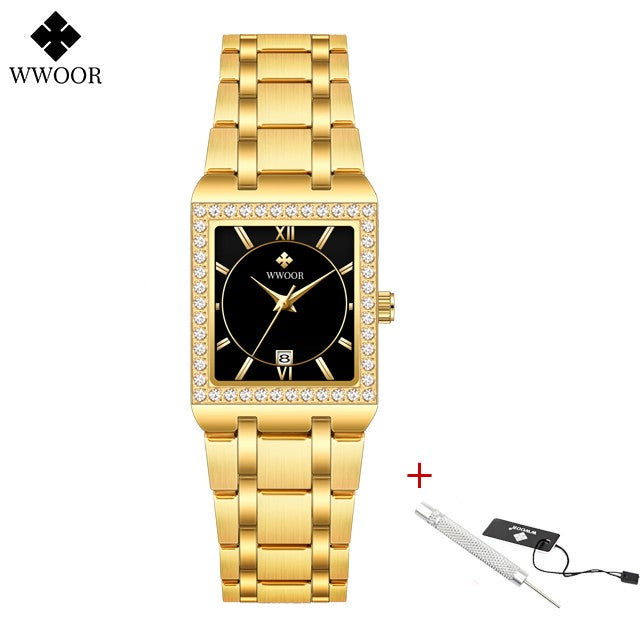 WWOOR Top Brand Luxury New Ladies Diamond Watch Fashion Square lady Wrist Watch Simple Women Dress Small Watch Relogio Feminino