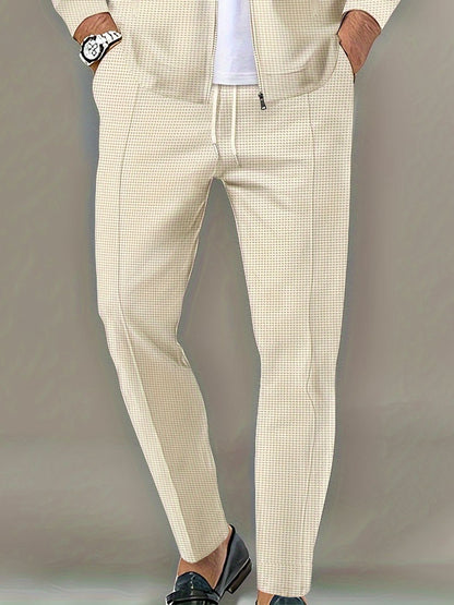 Calça Masculina Casual de Waffle de Cintura Média Calça Leve e Elegante Adequada para Todas as Estações