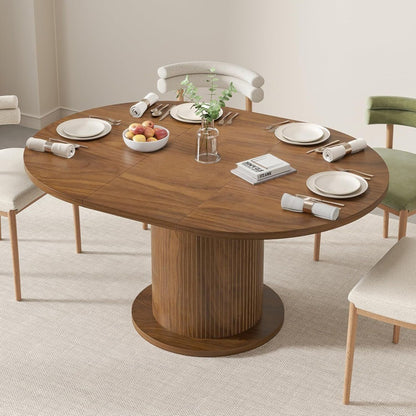 Adjustable Size Round Dining Table for 4-6, Unique Design Modern Farmhouse Kitchen Table, Circle Dining Tables