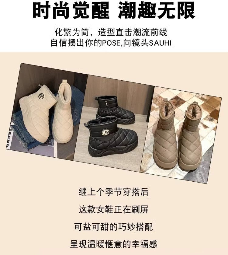 Thick-soled plush loafers, waterproof and warm snow boots for women, new winter fashion cotton shoes, Korean-style short boots