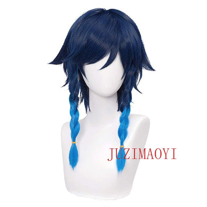 Genshin Impact Venti Cosplay Wig Unisex Blue Wig Cosplay Anime Cosplay Braid Wigs Heat Resistant Synthetic Wigs Halloween