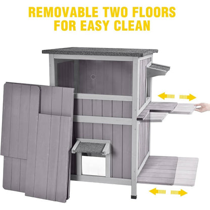 Abrigo Impermeável para Gatos de Rua - Casa para Gatos Ferais de 2 Andares para o Inverno, Adequada para Uso Interno e Externo
