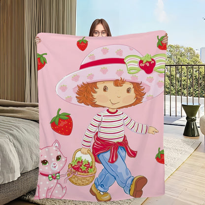 Cute S-Strawberry S-Shortcake Blanket Skin friendly comfort warm soft plush blanket suitable sofa living room office bedroom
