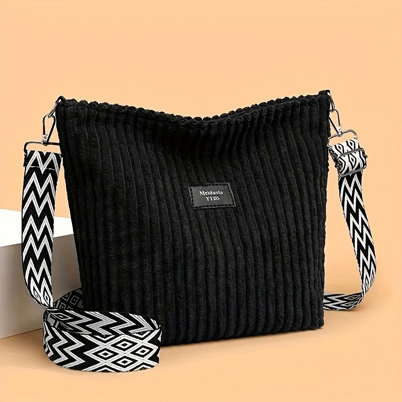 Women's Corduroy Shoulder Bags Large Capacity Solid Color Handbags Daily Commuting Crossbody Bags