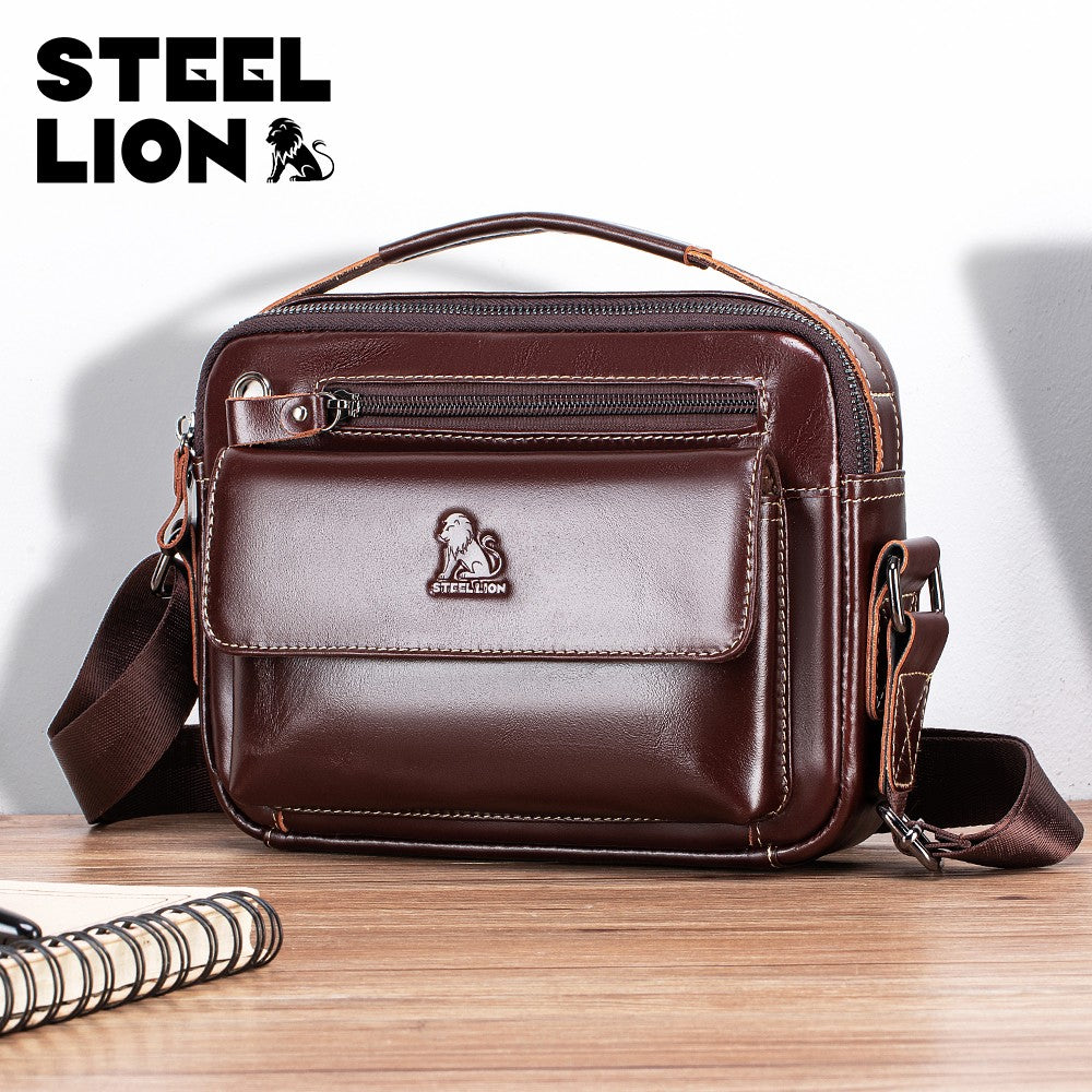 STEEL LION top layer cowhide men's single shoulder diagonal cross bag casual sports horizontal mobile phone bag genuine leather
