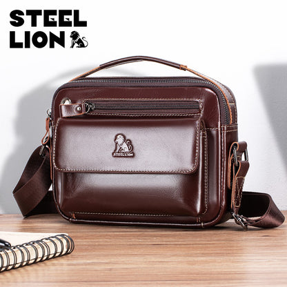 STEEL LION top layer cowhide men's single shoulder diagonal cross bag casual sports horizontal mobile phone bag genuine leather