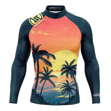 New Men's Surfing Shirt Gold Coast Lycra Rashguard RIGHTTRACK Long Sleeve Surf Sportswear Beach UV Swimwear UPF50+ Clothes