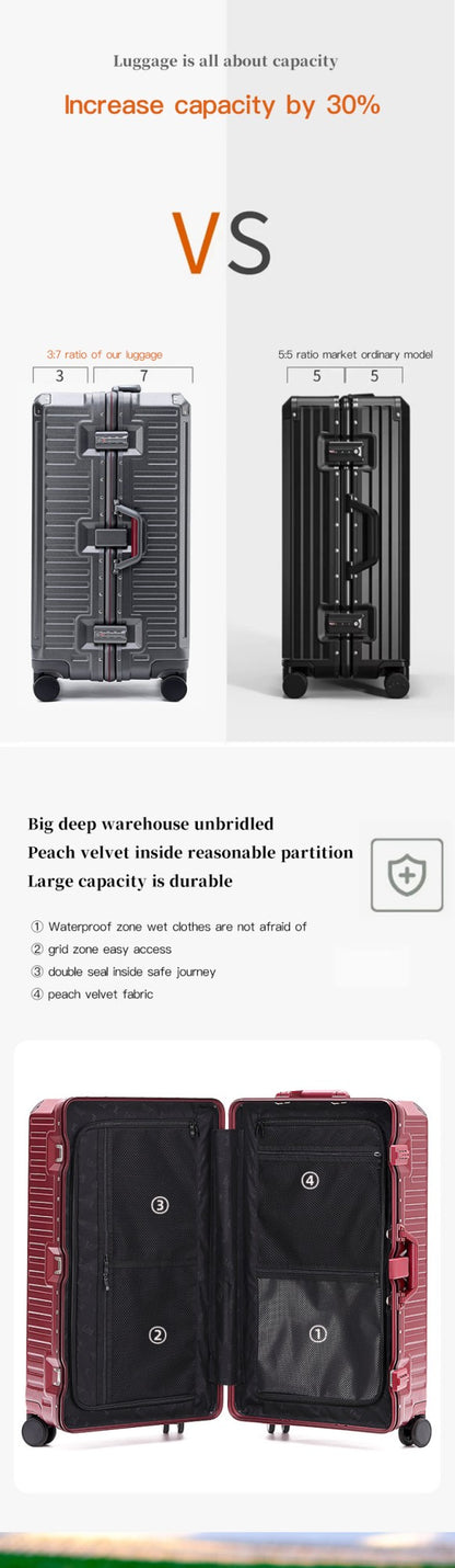 Suitcase Wide Handle Travel Suitcase Men 20 24 26 Carry-On Luggage Women PC Aluminum Frame Trolley Case