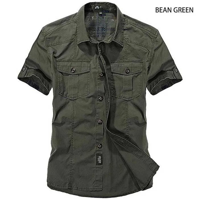 2024 Summer New Fashion Cotton Casual Shirts Men Loose Shirts Short Sleeve Turn-down Collar Military Style Male Tops