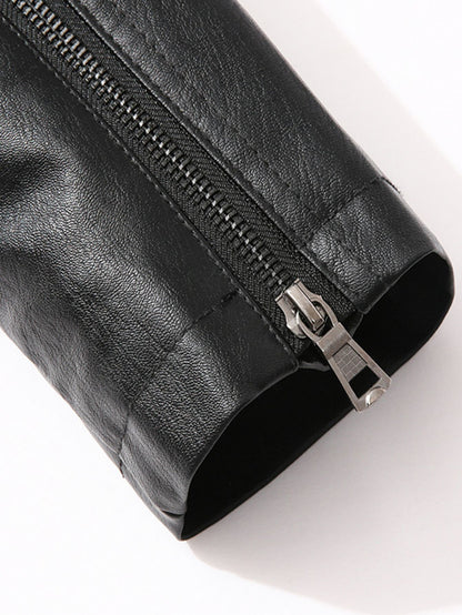 Men's Large Leather Jacket Fashion Collar PU Leather Motorcycle Slimming Cycling Coat New Men Waterproof Leather Jacket