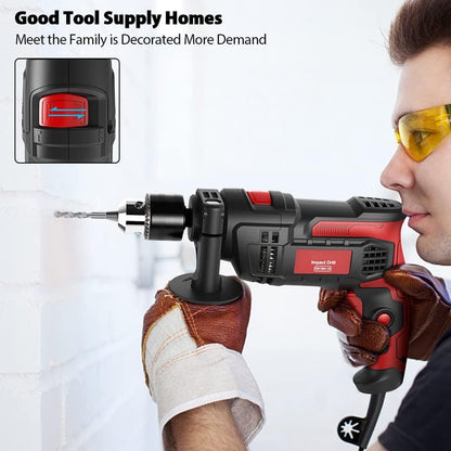 Furadeira de Impacto de 850W com Mandril de 1/2 polegada, Velocidade Variável 0-3000RPM para Concreto, Aço, Perfuração de Madeira