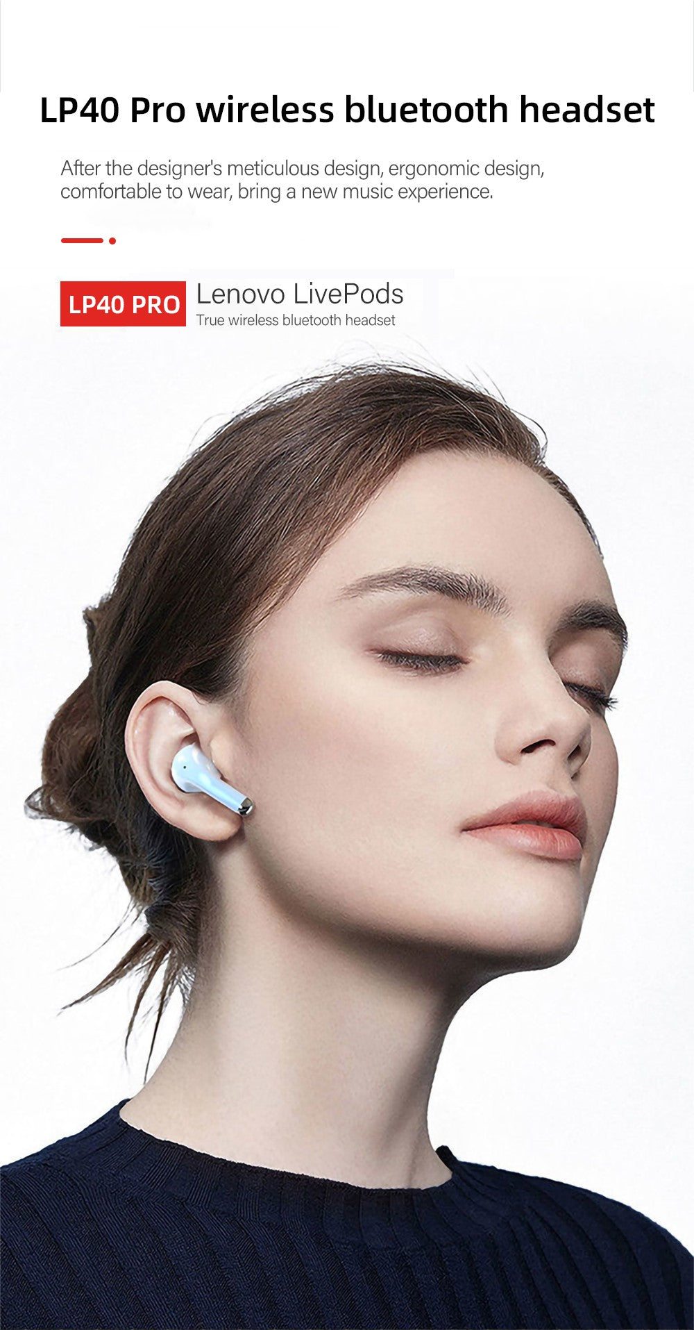 Fone de Ouvido TWS Original Lenovo LP40 Pro 100% Sem Fio Bluetooth 5.1 Esportivo com Redução de Ruído Controle de Toque 250mAh Novo 2022