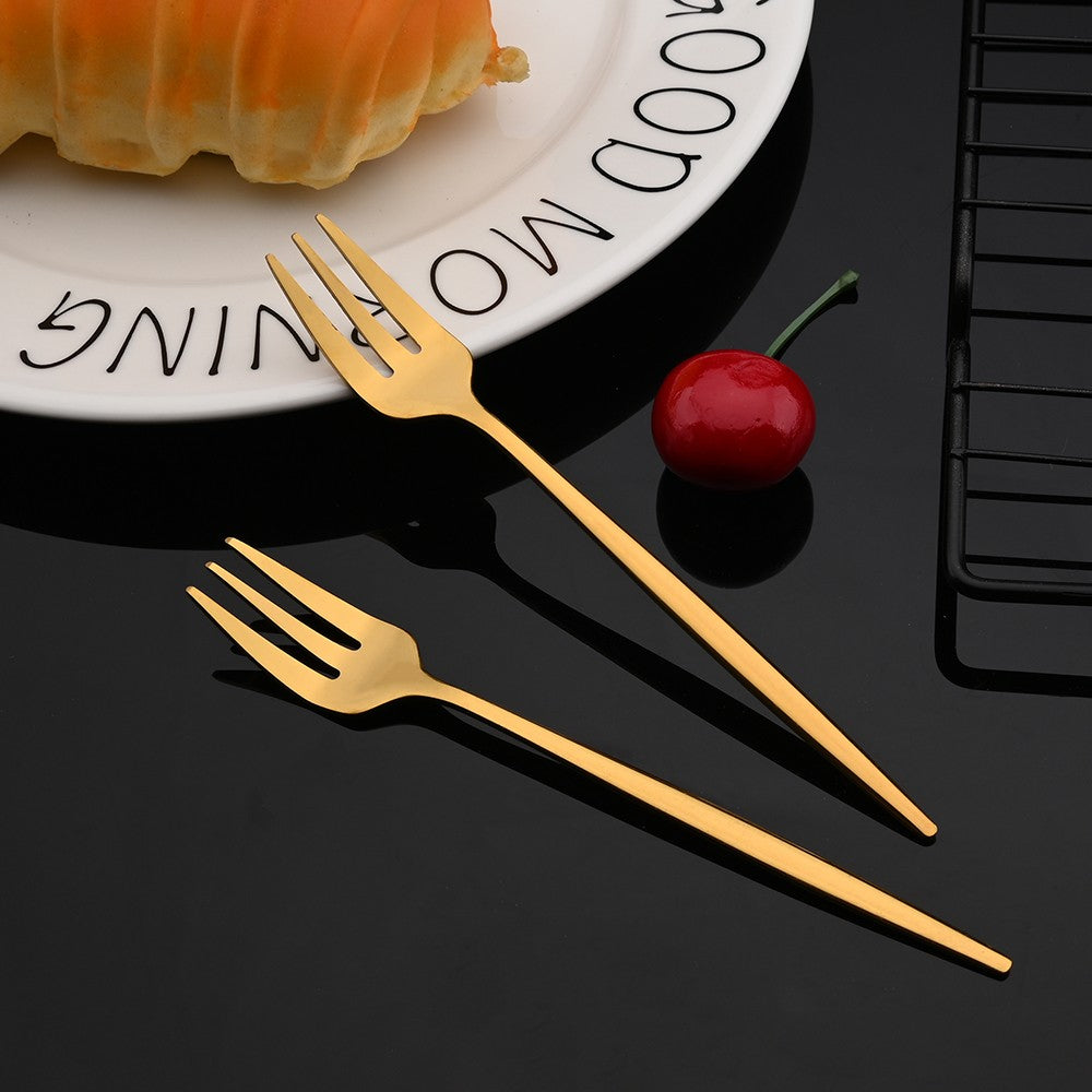 4Pcs Gold Fruit Cake Dinnerware Set Mirror Stainless Steel Tea Fork Set Snack Dessert Fork Small Salad Cutlery Kitchen Utensils