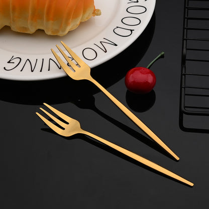 4Pcs Gold Fruit Cake Dinnerware Set Mirror Stainless Steel Tea Fork Set Snack Dessert Fork Small Salad Cutlery Kitchen Utensils