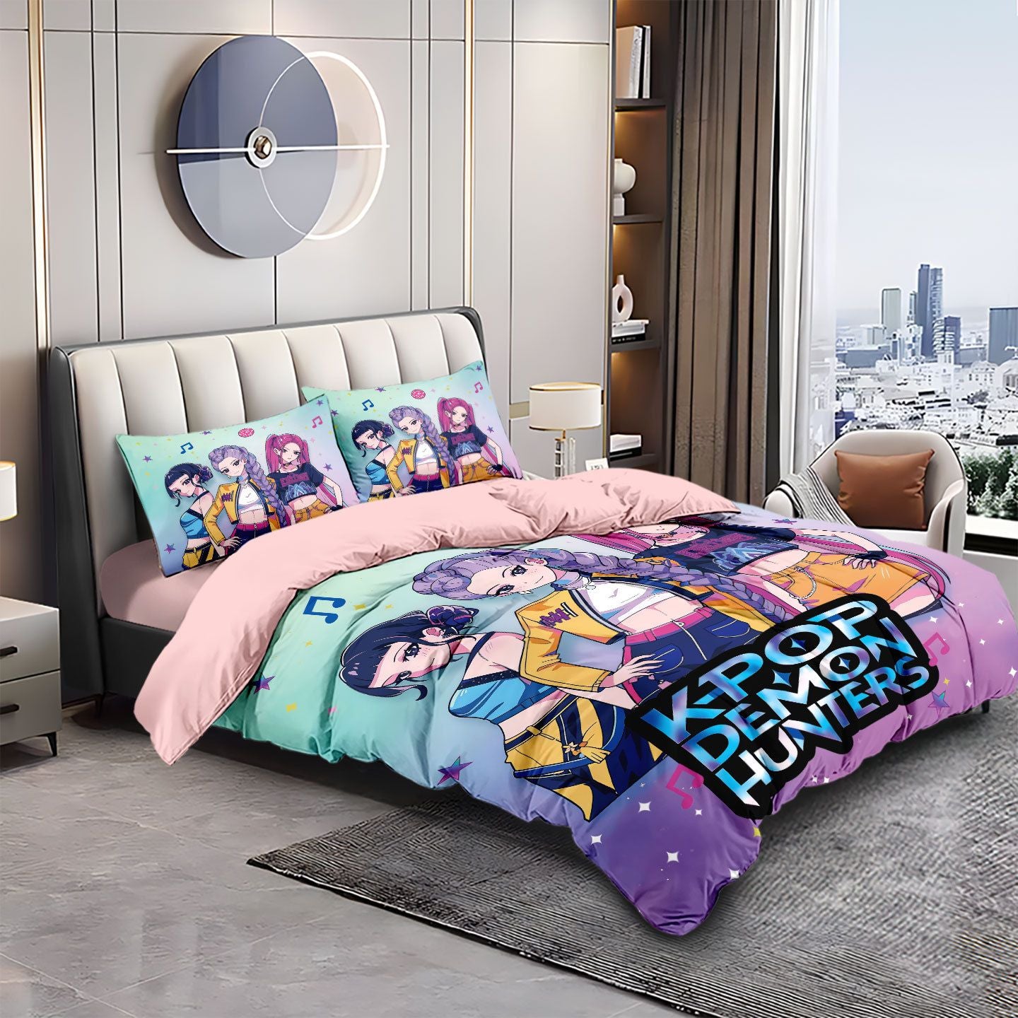 Kpop Demon Hunters Huntrix Bedding Set - Single to King Size, Anime Print Duvet Cover Sets for Adult Bedrooms