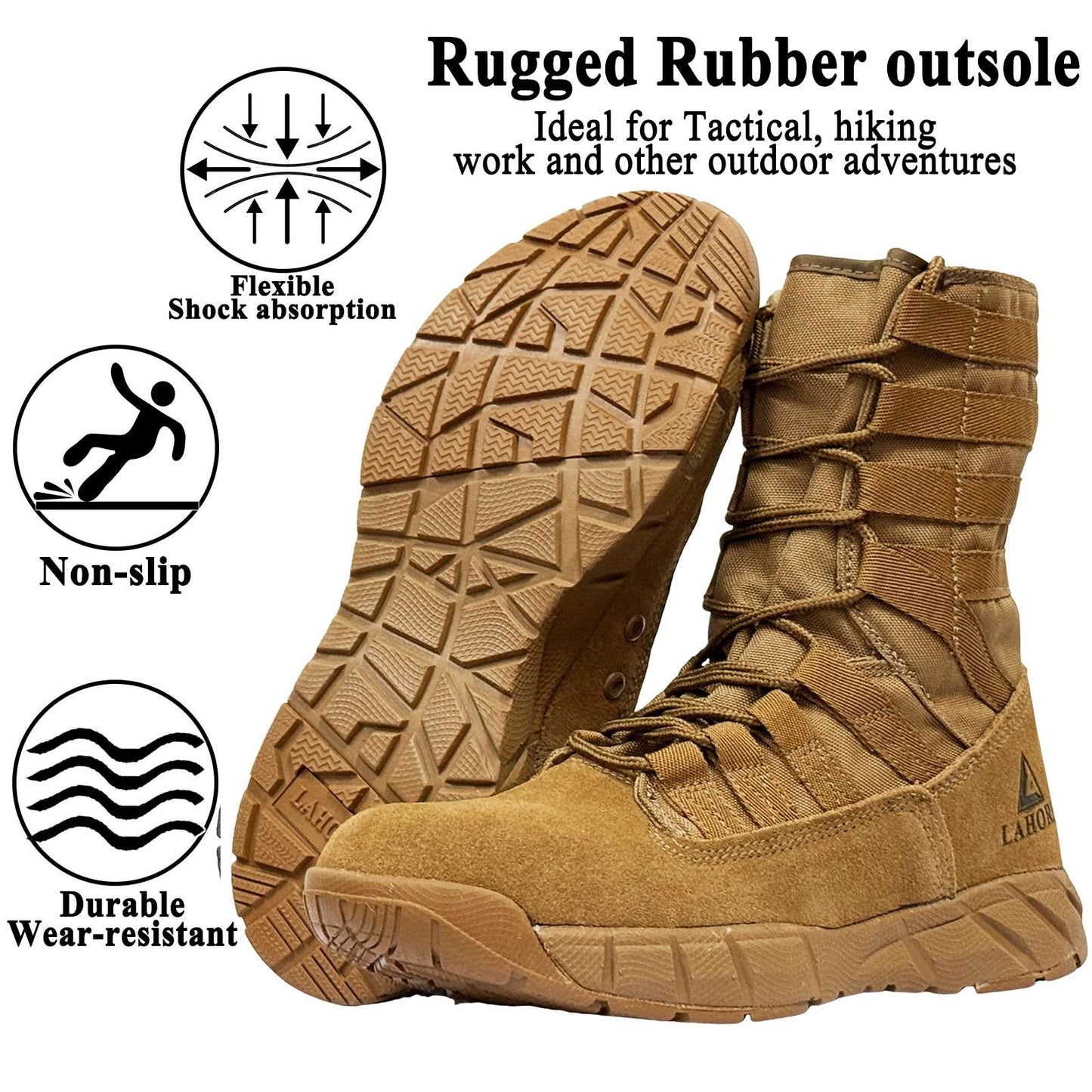 LAHORS Lightweight Suede Leather Tactical Combat Boots Men Outdoor Hiking Desert Army Shoes Breathable Male Ankle Boots Man made