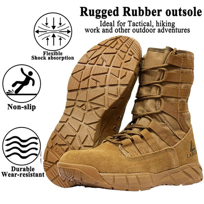 LAHORS Lightweight Suede Leather Tactical Combat Boots Men Outdoor Hiking Desert Army Shoes Breathable Male Ankle Boots Man made