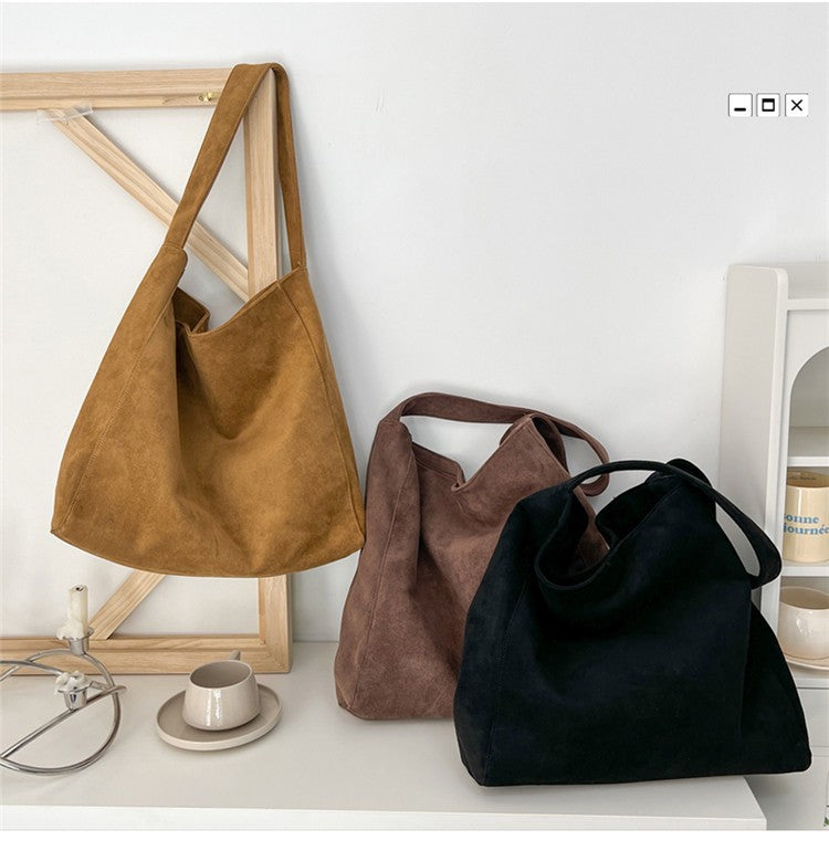 Autumn and winter new matte suede tote bag large capacity commuter casual shoulder bag fashionable versatile women's bag