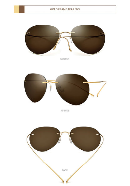 FONEX Titanium Rimless Sunglasses Men Ultralight Frameless Austria Pilot Aviador Polarized Sun Glasses for Women Shades 85695