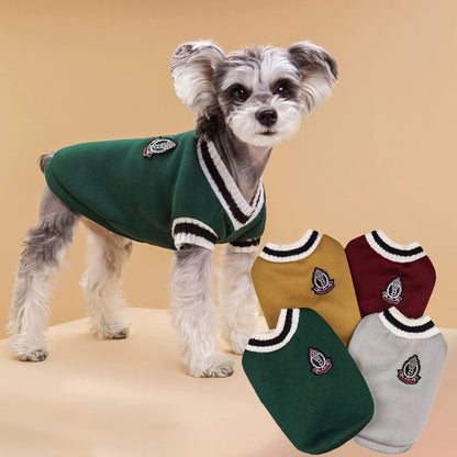 Suéter de Inverno Quentinho para Cães Estilo Colegial Gola V Tricô para Filhotes de Pequeno Porte Colete Roupinhas Jaqueta para Gatinhos