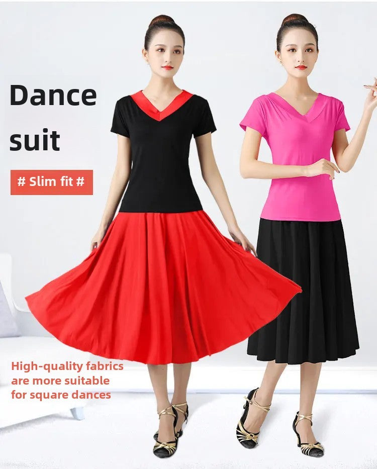 Plus Size Elegant Plus Size Women's Long Dress For Dancing And Commuting Stylish Square Dance Skirt With Wide Hemline For Soc...