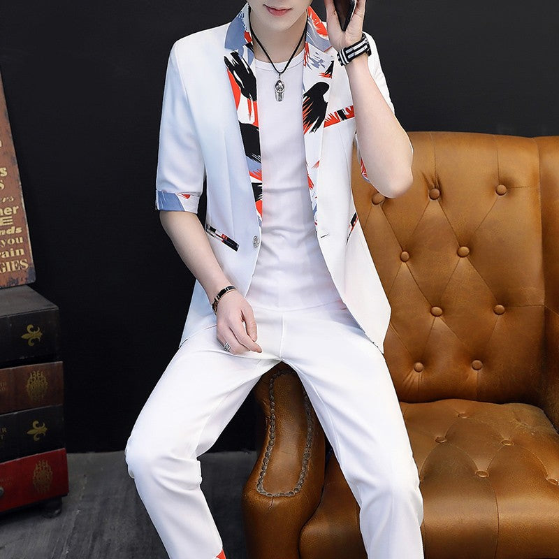 Summer 2025 Korean Slim Fit Short Sleeve Suit Casual Thin British Style Seven-Point Mid-Sleeve Suit for Men