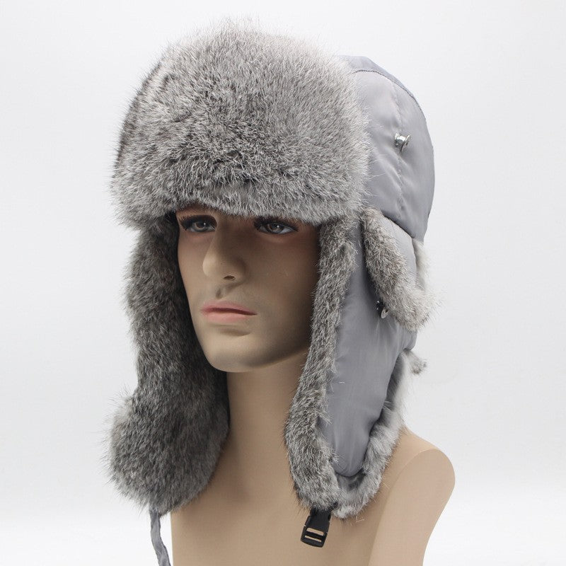 New Russia Winter Real fur Hat Men Outdoor Windproof Super Warm Real Rabbit Fur Bomber Hats Natural Soft Natural Rabbit Fur Caps