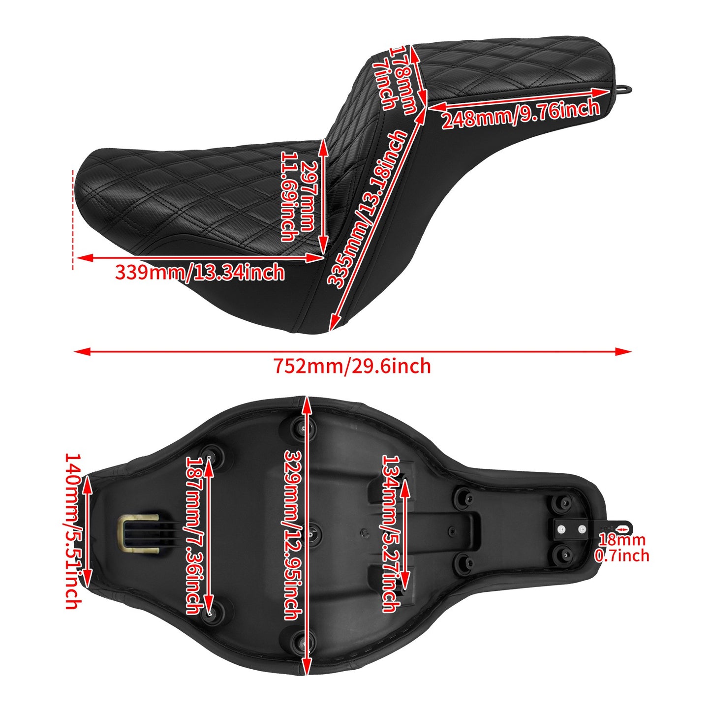Banco Duplo de Moto para Piloto e Garupa Almofada Dianteira Traseira para Harley Softail Sport Glide FLSB Low Rider FXLR FXLRS 2018 em Diante