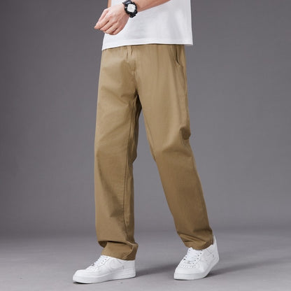 Calças Casuais Grandes Masculinas Cintura Elástica Perna Reta Ajustada Calças de Verão Masculinas Soltas de Algodão Roupa de Trabalho Plus Size Grande 6XL Cáqui Claro