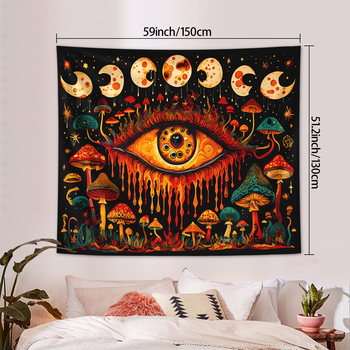 1pc Bohemian Mandala Tapestry, Retro Plant Flower psychedelic Tapestry, Hippie Style Room Decoration Wall Hanging