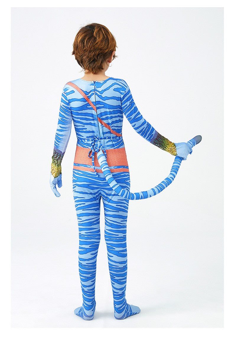 Girls Avatar 2 Neytiri Costume Tail Suit Boys Jake Sully Cosplay Zentai Bodysuit Jumpsuit Kids Halloween Birthday Party Costume