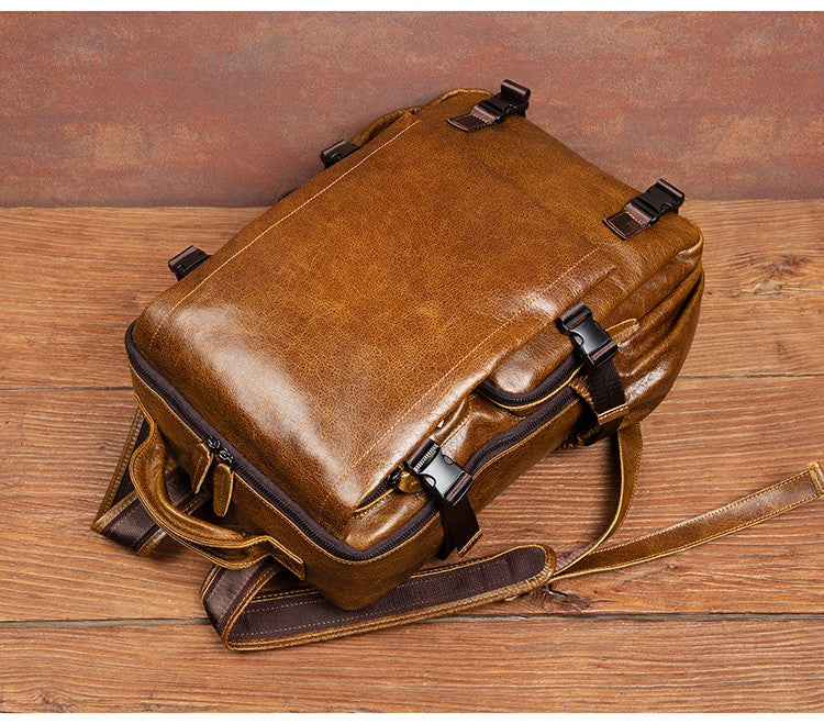 Retro cowhide backpack men and women trend outdoor travel bag leather business computer backpack large capacity