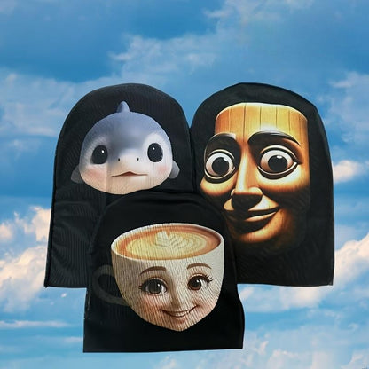 “Tung Tung Tung Sahur” Funny Shark Coffee Cup Wood Face Emoji Mask, Soft & Breathable, Party Headgear Mask