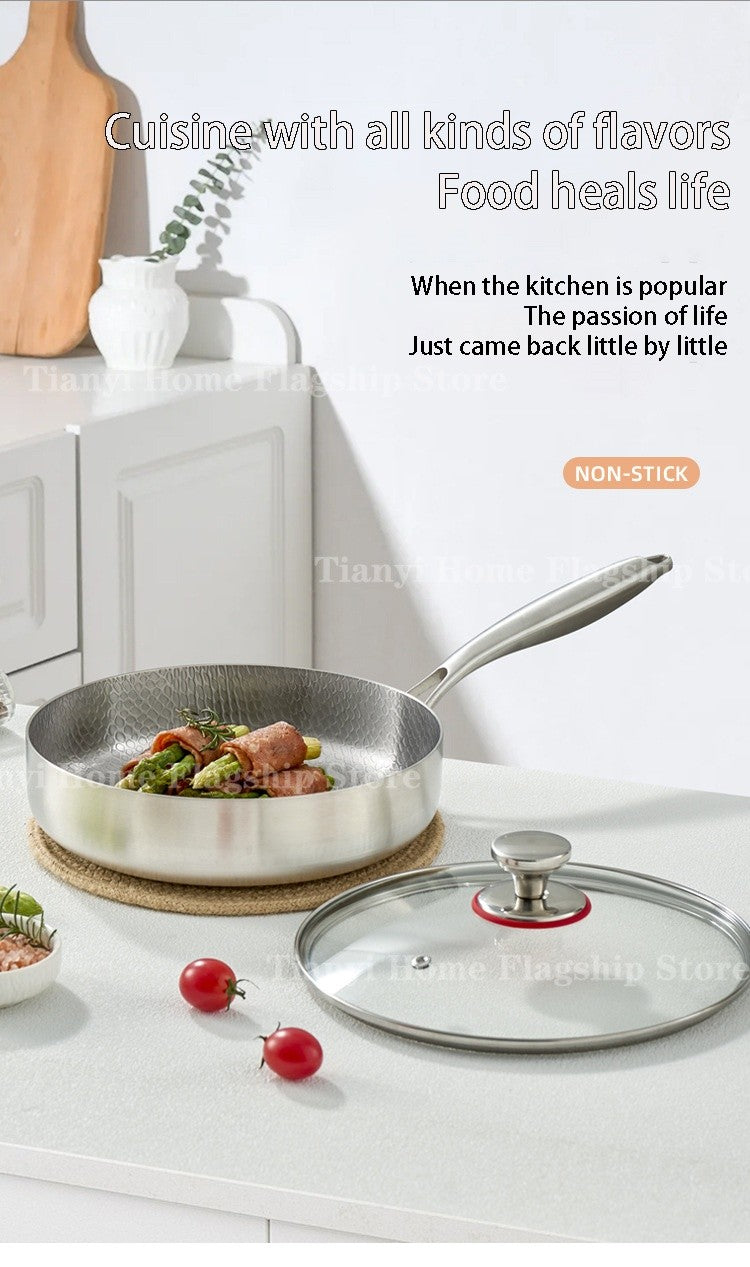 Frigideira 20/24/28cm Antiaderente Wok Titânio Aço Inox Doméstica Ovo Bife Frigideira Fogão de Indução Gás Utensílios de Cozinha