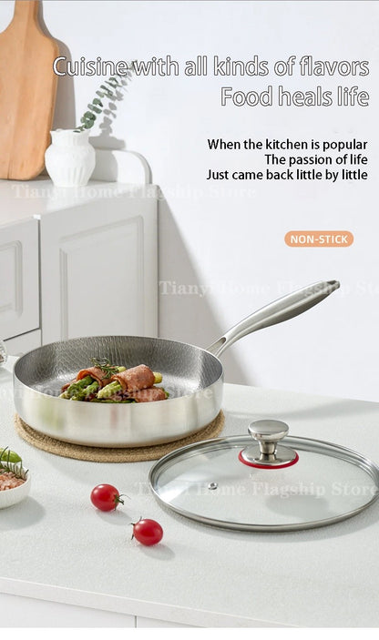 Frigideira 20/24/28cm Antiaderente Wok Titânio Aço Inox Doméstica Ovo Bife Frigideira Fogão de Indução Gás Utensílios de Cozinha