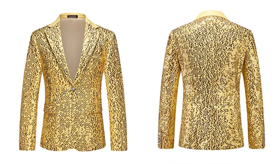 High-quality Sequined Suits Men Clothing Gold / Silver Autumn / Winter New Male Wedding Banquet Party Dress Blazer and Pant