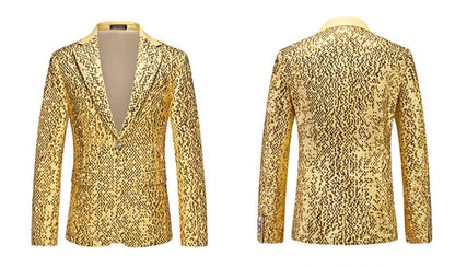High-quality Sequined Suits Men Clothing Gold / Silver Autumn / Winter New Male Wedding Banquet Party Dress Blazer and Pant