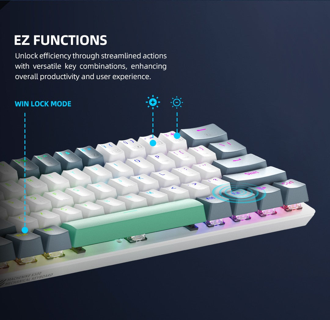 Teclado Mecânico Machenike K500-B61W Tri-mode 60% ANSI Latam-ES Sem Fio Hot-swap para Jogos para PC Gamer